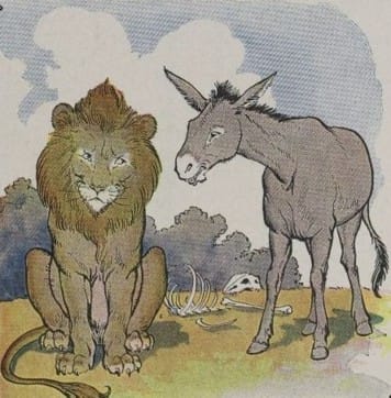 This image has an empty alt attribute; its file name is the-lion-and-the-donkey-1.jpeg