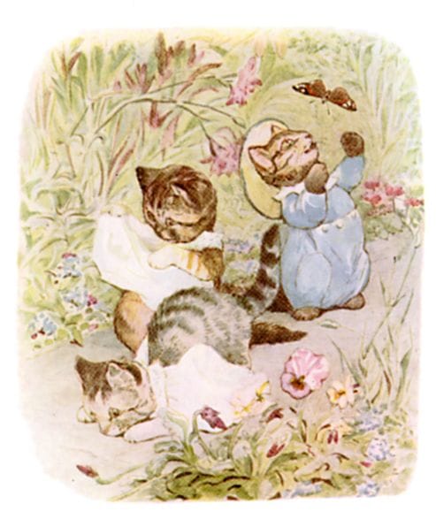 Moppet and Mittens walked down the garden path unsteadily.