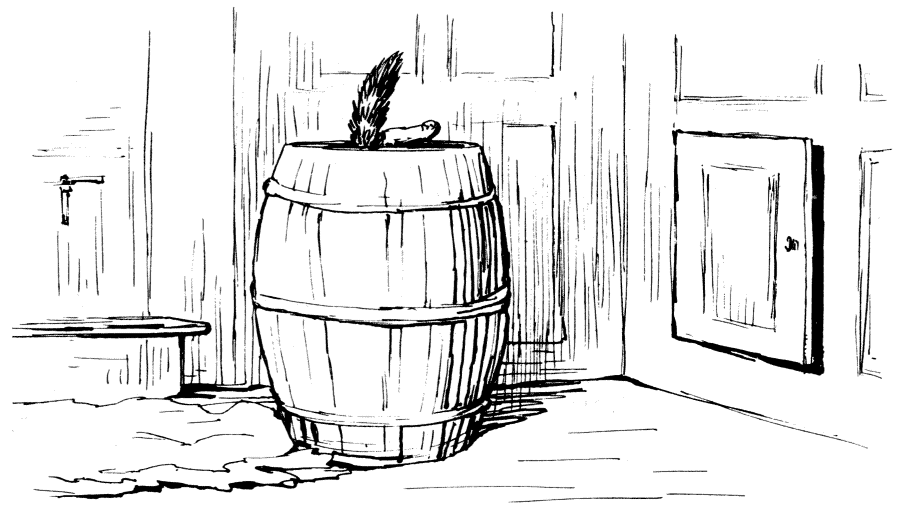 Moppet dives into barrel to hide