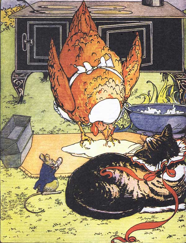 de kleine rode hen bakt brood