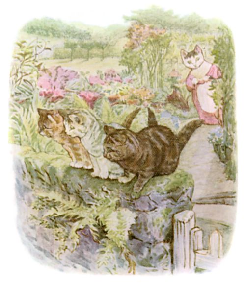 Then Tabitha Twitchit came down the garden and found her kittens on the wall with no clothes on. Then Tabitha Twitchit came down the garden and found her kittens on the wall with no clothes on.