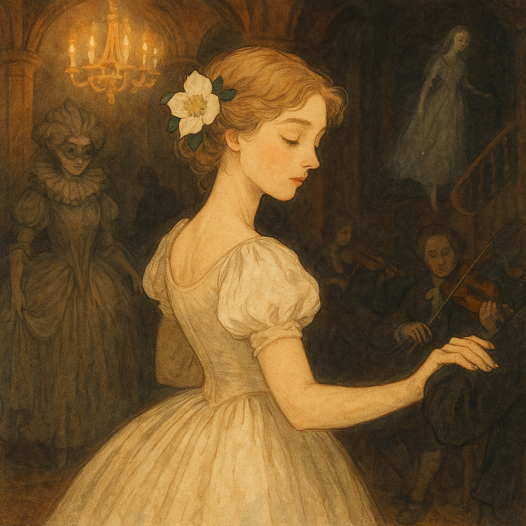 A Victorian ballroom ghost scene illustrating A Ballade of Old Loves by Carolyn Wells