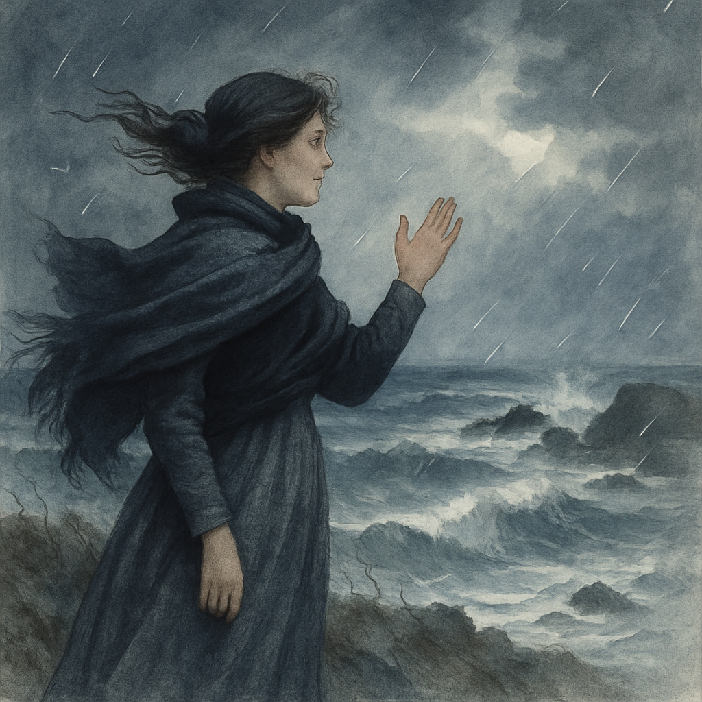 A young woman calls to the winter wind at a stormy coastline, longing for her sailor's return, in A Christmas Song.