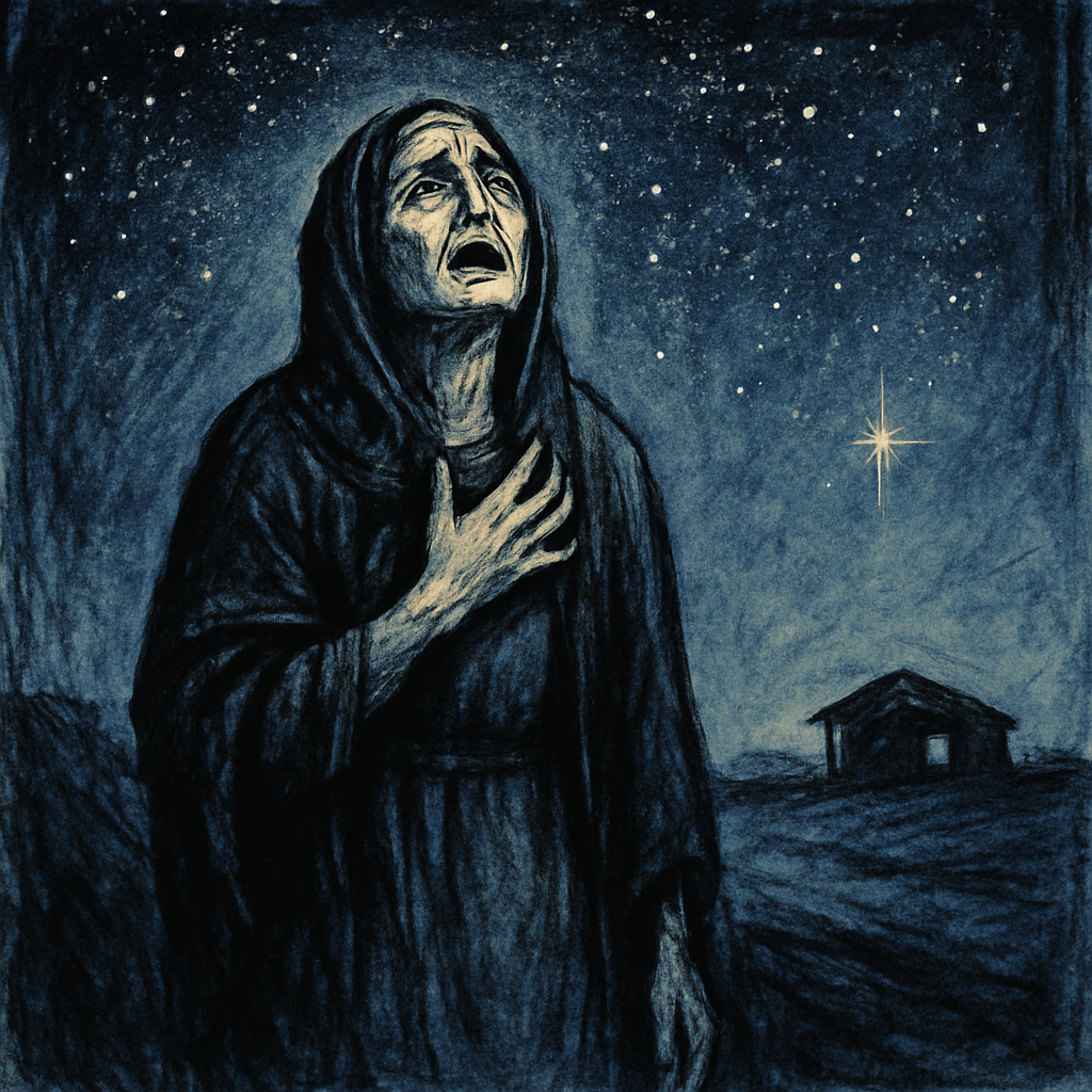 A grieving mother gazes up at a star-filled sky in Rudyard Kipling's poem A Nativity.
