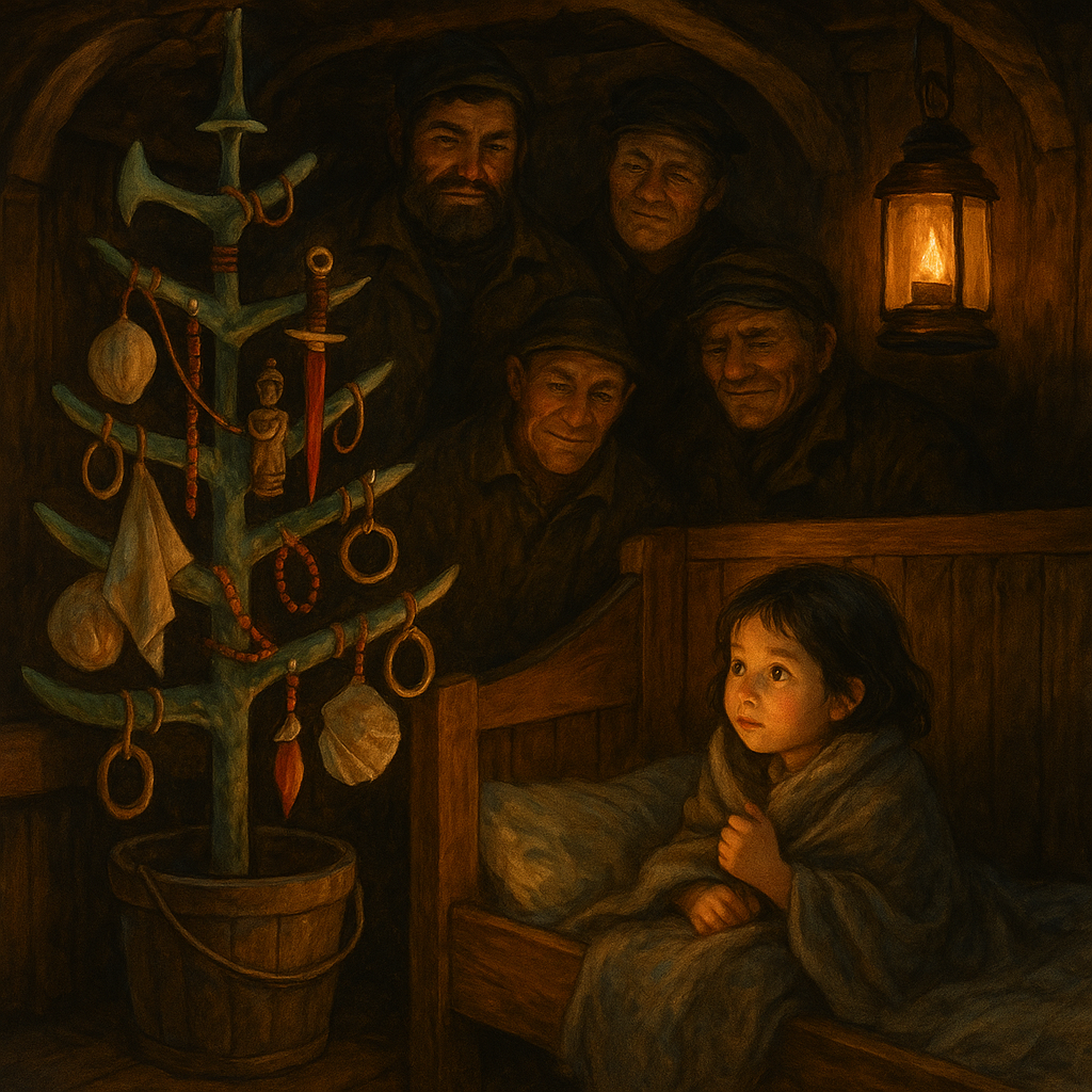 A small girl wakes to find a sailors' makeshift Christmas tree in Molly Ryan's Christmas Eve