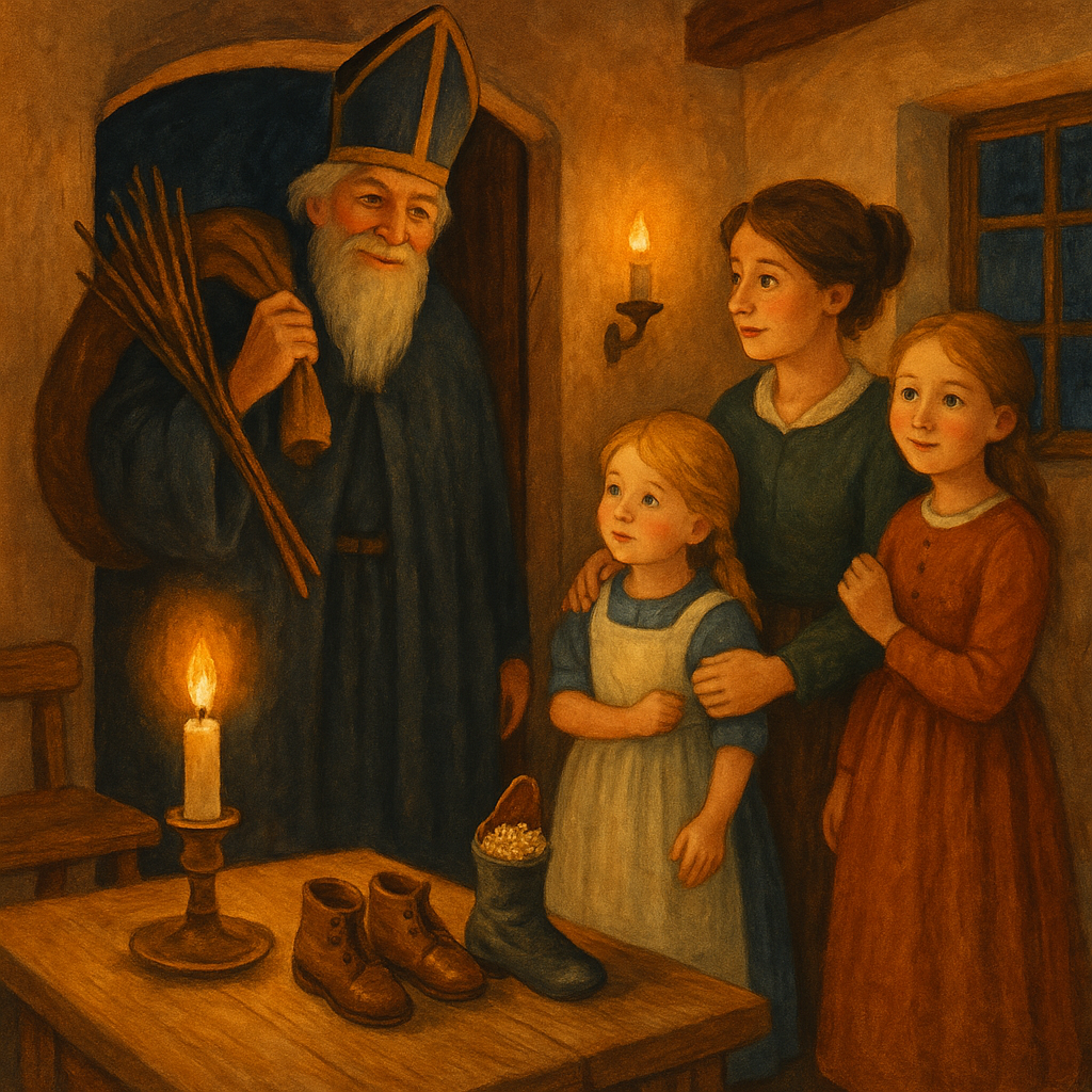 Saint Nicholas visits Alice and her family on St. Nicholas Eve in a warm German village home.