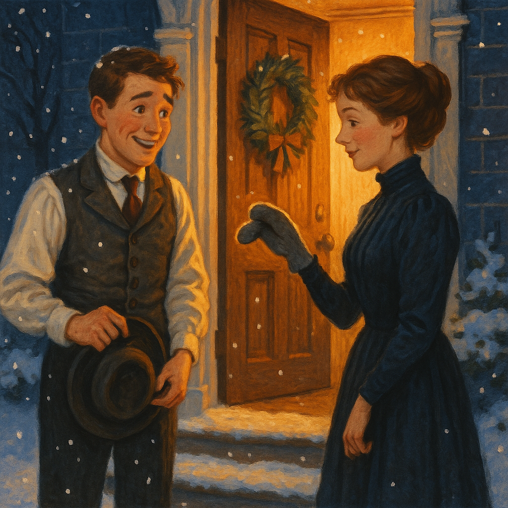 A young man receives a frosty mitten at a snowy doorstep in "The Gift I Didn't Get"