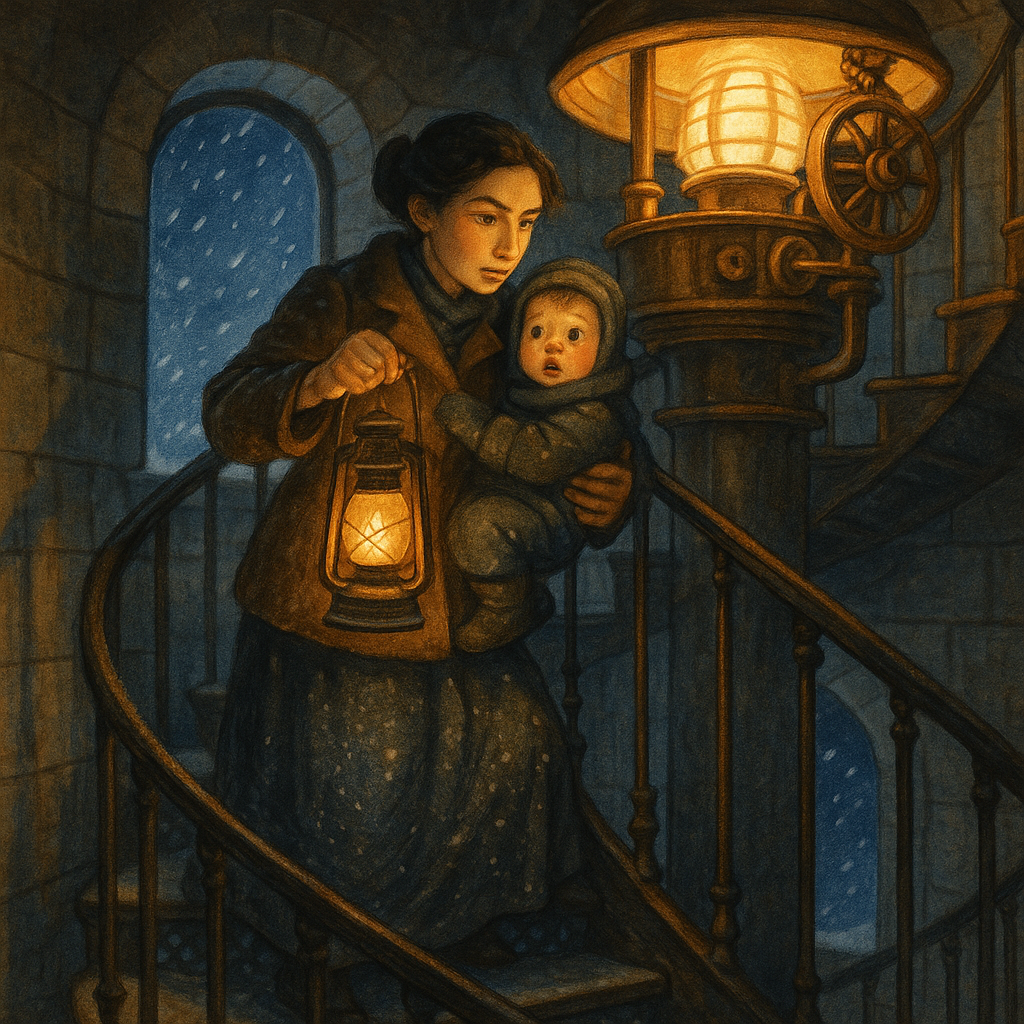 Laura Cutts climbs the lighthouse tower with her young son on Christmas Eve in They Saw a Great Light