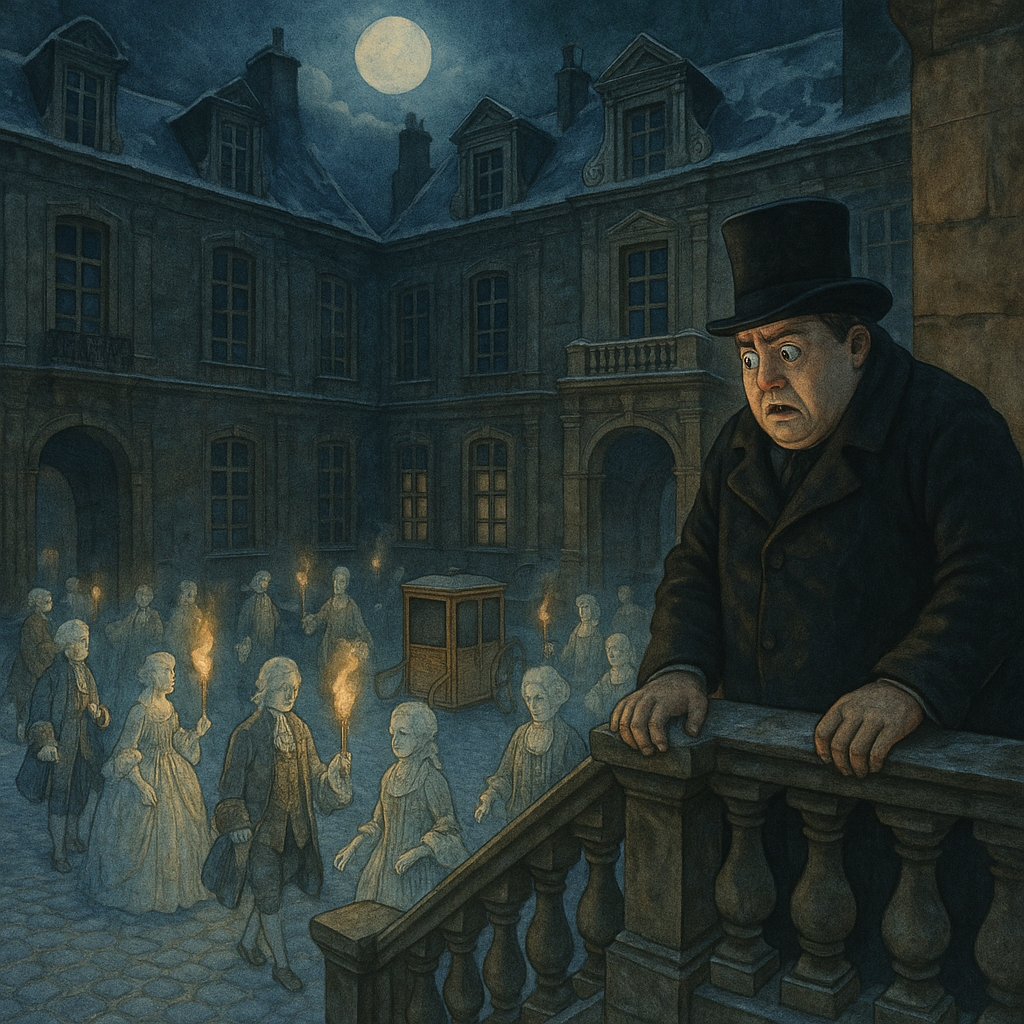 M. Majesté watches ghostly aristocrats fill the moonlit courtyard in A Christmas Supper in the Marais.
