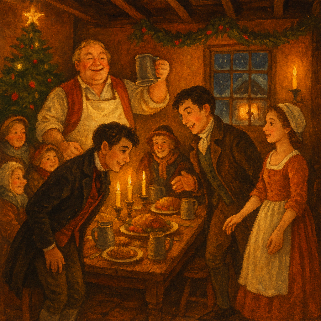 The jovial landlord welcomes guests by candlelight at the inn in "At the Sign of the Jolly Jack"