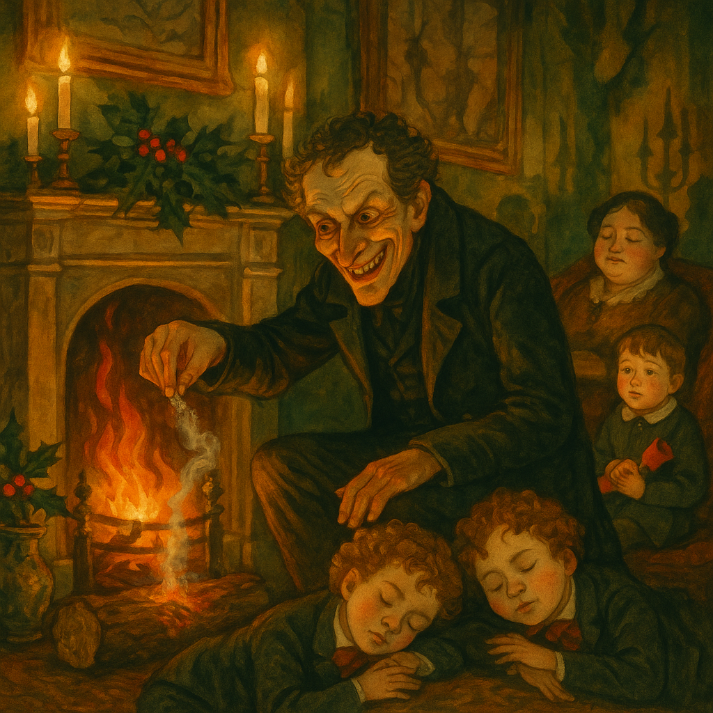 Den mysterieuze huisleraar strooit poeder op het kerstblok in Christmas Crackers van J.H. Ewing