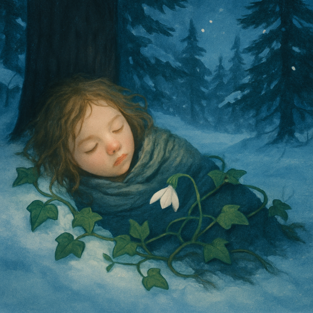Barbara sleeping in the snowy forest in The Coming of the Prince by Eugene Field