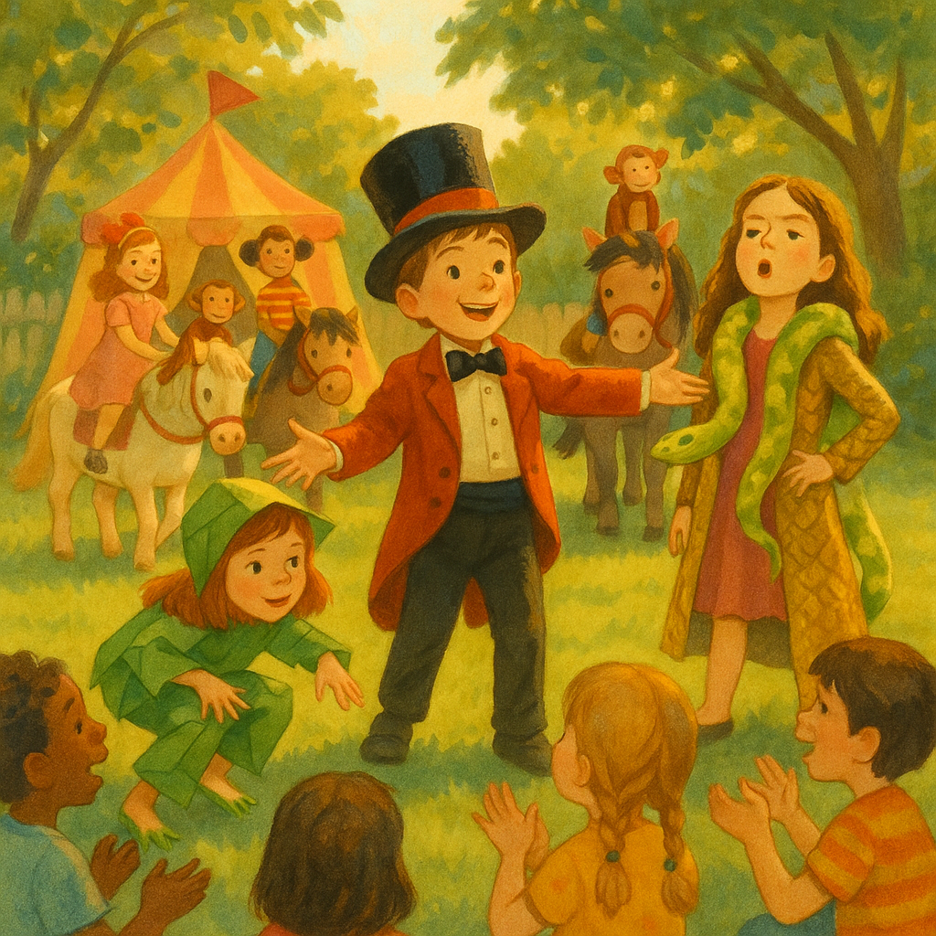 Children performing in a homemade backyard circus in A Children's Circus by Mary Graham Bonner