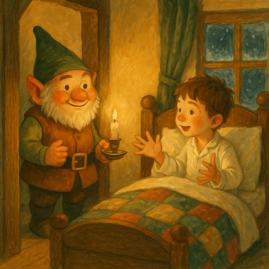 Billie Brownie listens to young Jasper's grand ambitions in a cosy candlelit bedroom in "Ambitions"