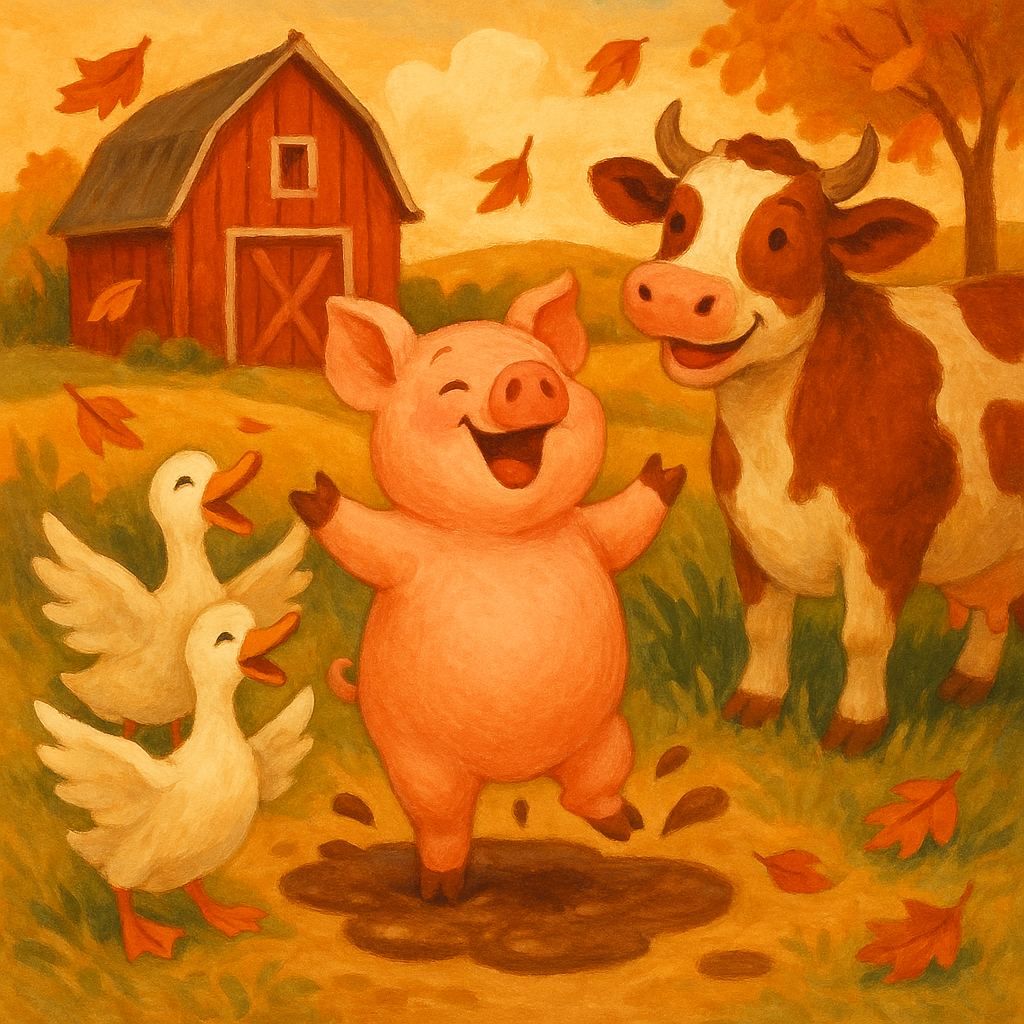 A singing pig, ducks, and cow celebrate farm life together in Barnyard Thoughts by Mary Graham Bonner.