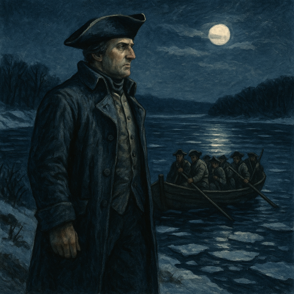 George Washington stands at the icy Delaware River in "Father of His Country" by Mary Graham Bonner.
