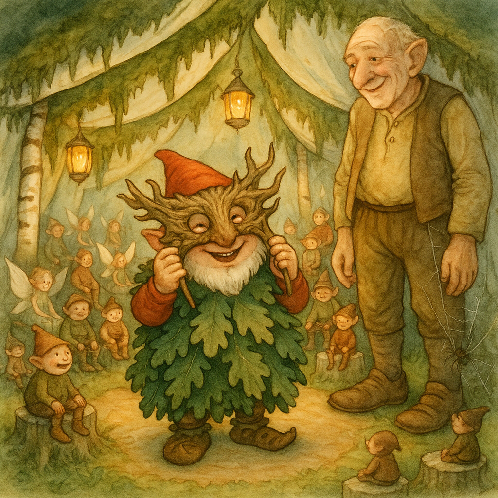Peter Gnome dressed as the Bearded Lady performing in the magical Big Tent circus for fairies and elves.