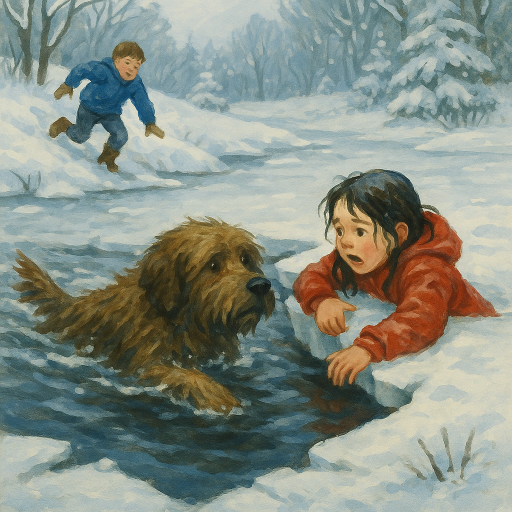 A brave dog rescues a child from a frozen pond in The Bravery Medal
