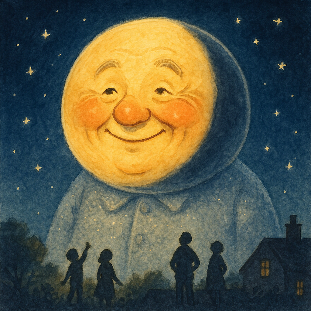 The Moon dressed in glowing light watches the Earth's shadow creep across his face in The Earth Visits the Moon.