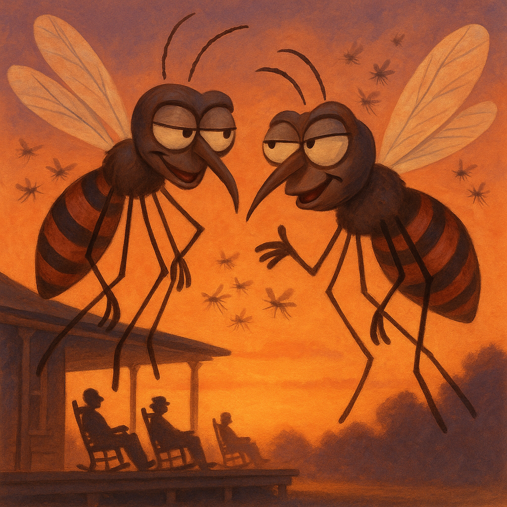 Two pompous mosquitoes plot their evening banquet in an illustration from The Mosquitoes