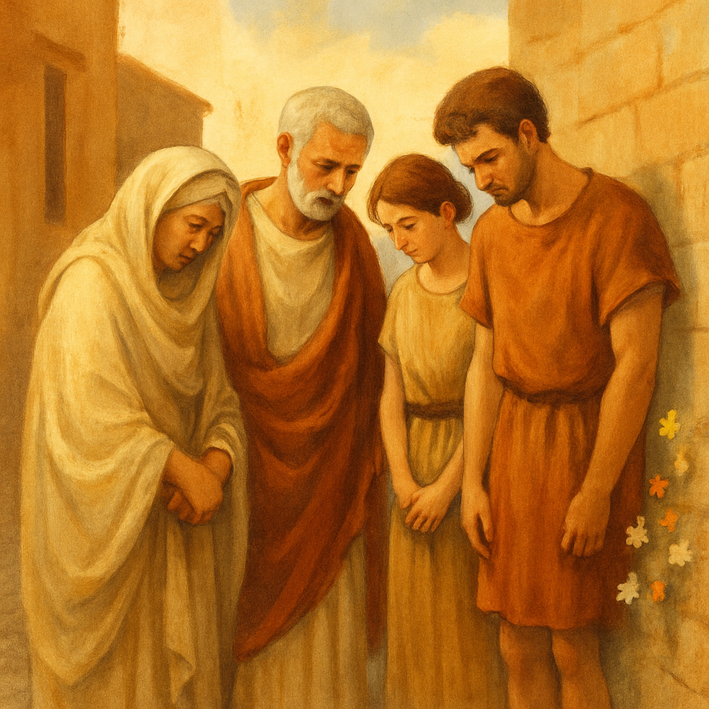 Friends gathering in ancient Rome to remember Saint Valentine, as depicted in Why There Is a Saint Valentine's Day.