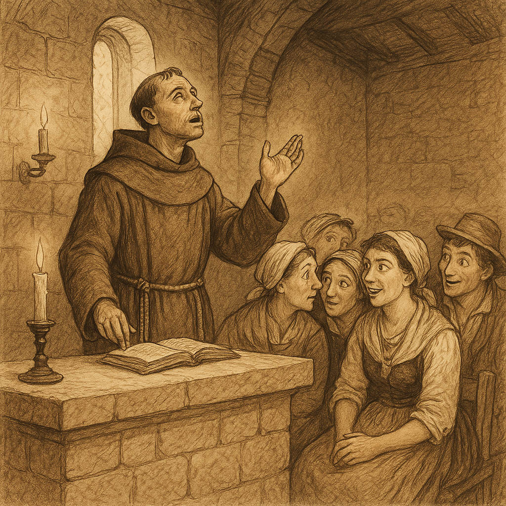 A Franciscan friar sings the Mass before surprised villagers in "The Preface of a Franciscan"